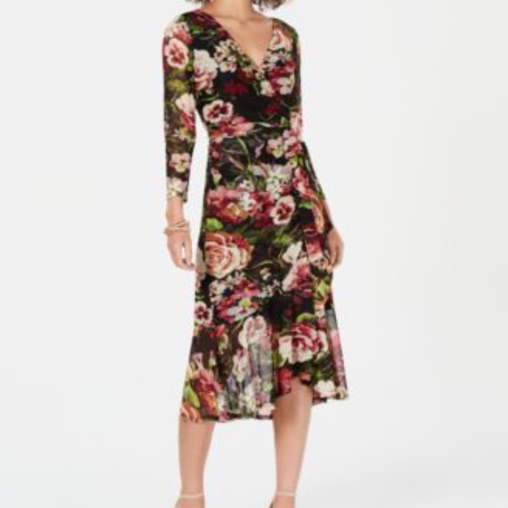 Connected Petite Floral Print-Wrap Dress